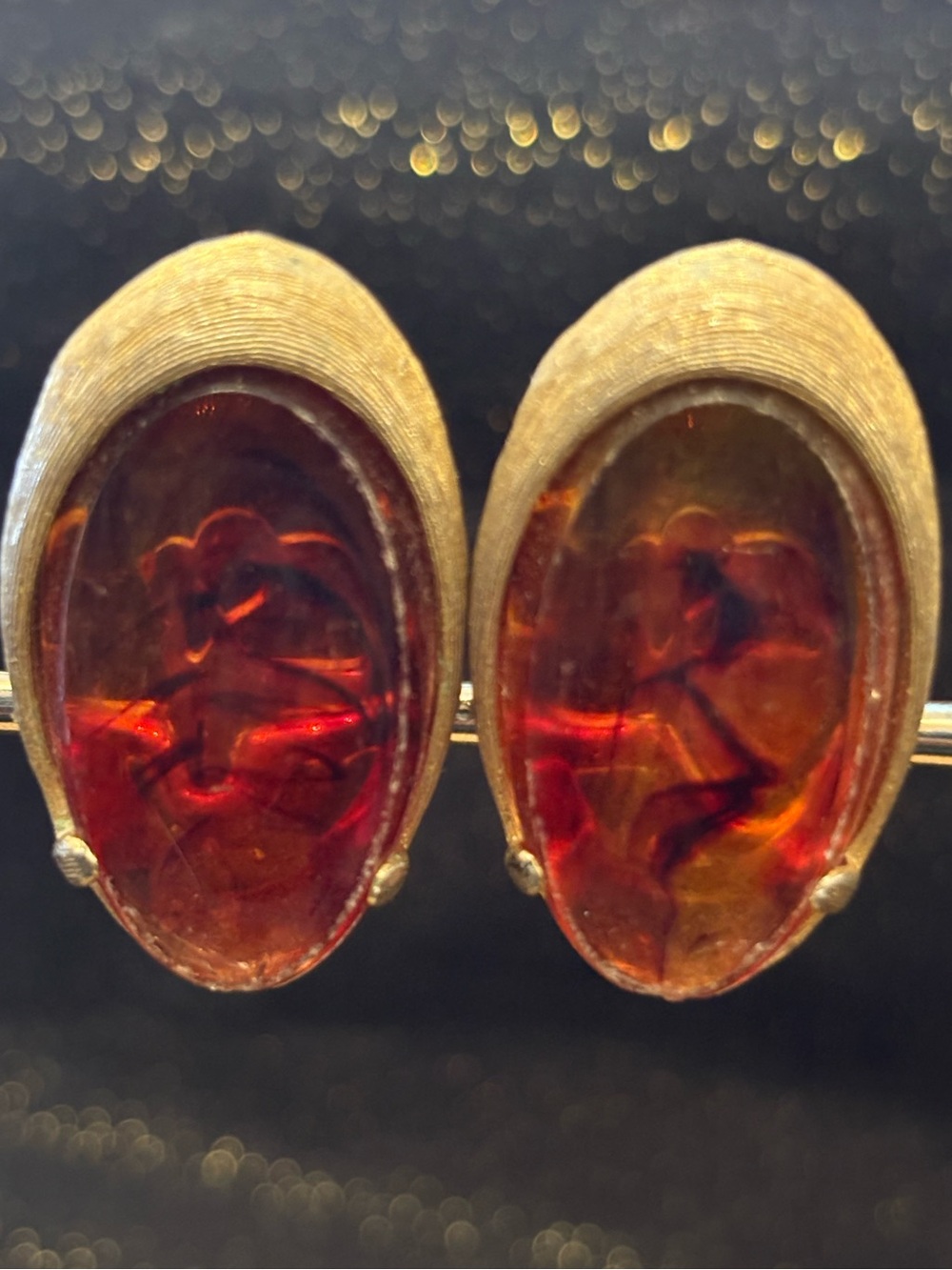 Vintage Faux Amber Clip On Earrings